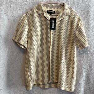 San Francisco cotton blend crochet knit button down shirt casual beach size L